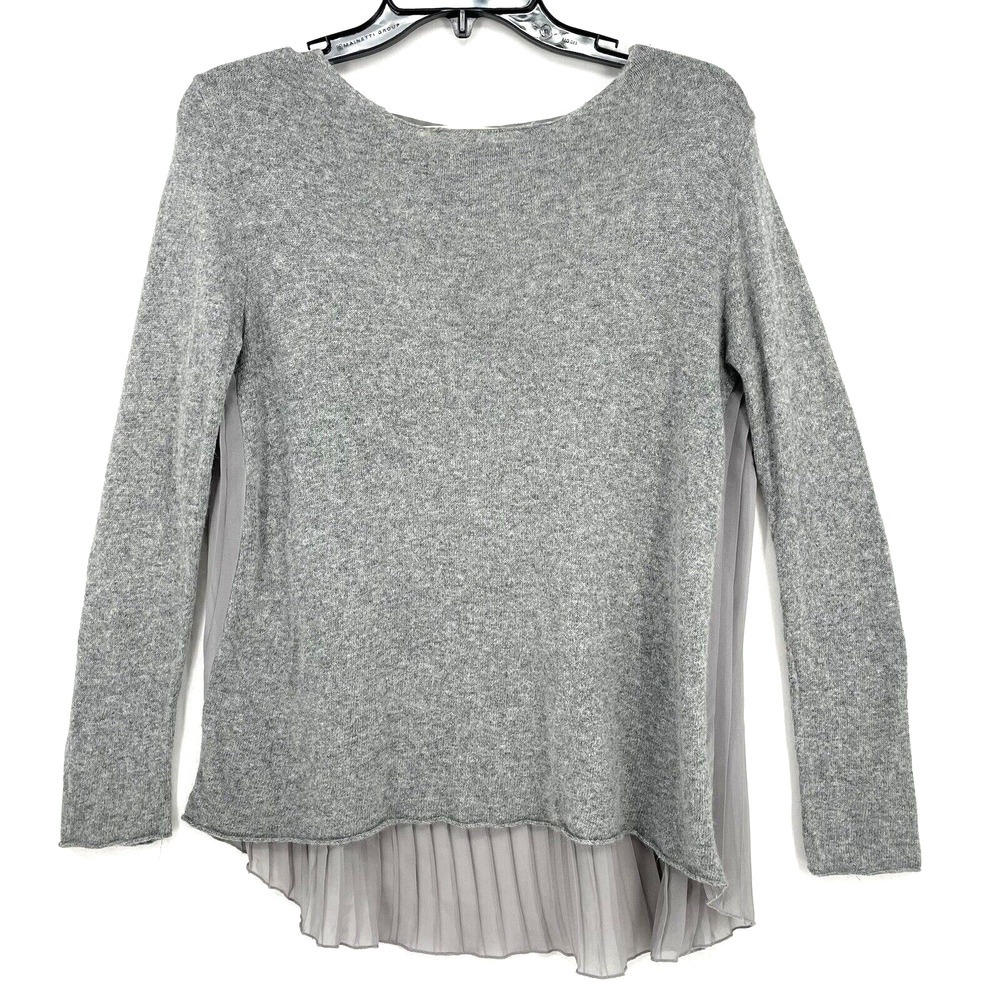 Zara Knitwear Sweater‎ Women's Size Medium Gray Sheer Pleated Back Lightweight